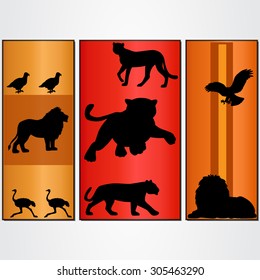 Triptych artwork with silhouettes of the animals and birds