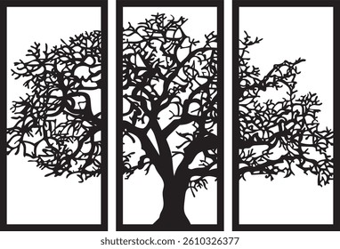Triptych Tree Silhouette Design for Wall Art or Laser Cutting