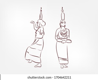 Tripura state India ethnic indian woman girl dance traditional sketch isolated design element