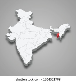 Tripura state location within India 3d isometric map