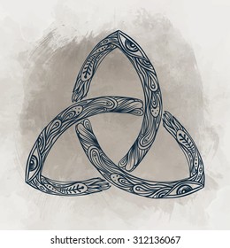 Triquetra: Celtic, body, mind and spirit symbol. Trinity, knot interlaced sign for your logo, design or project (vector illustration). Alchemy, religion, spirituality, occultism, tattoo art. 