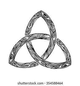 Triquetra: Celtic, body, mind and spirit symbol isolated on white. Trinity, knot interlaced sign for your logo, design (vector illustration). Alchemy, religion, spirituality, occultism, tattoo. 