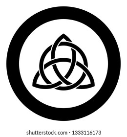 Triquetra in circle Trikvetr knot shape Trinity knot icon black color vector in circle round illustration flat style simple image
