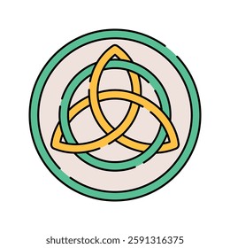 Triquetra Flat design style, interwoven three-loop symbol, representing unity and eternity, great for spiritual designs, Celtic themes, and decorative elements.