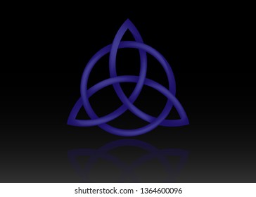 Triquetra logo, Trinity Knot, Wiccan symbol for protection. 3D Vector blue Celtic trinity knot set isolated on black background. Wiccan divination symbol, Ancient occult symbols