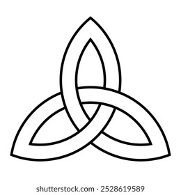 Triquetra ornament - black and white vector illustration of medieval rune, trefoil knot triangular figure composed of three interlaced arcs isolated on white background