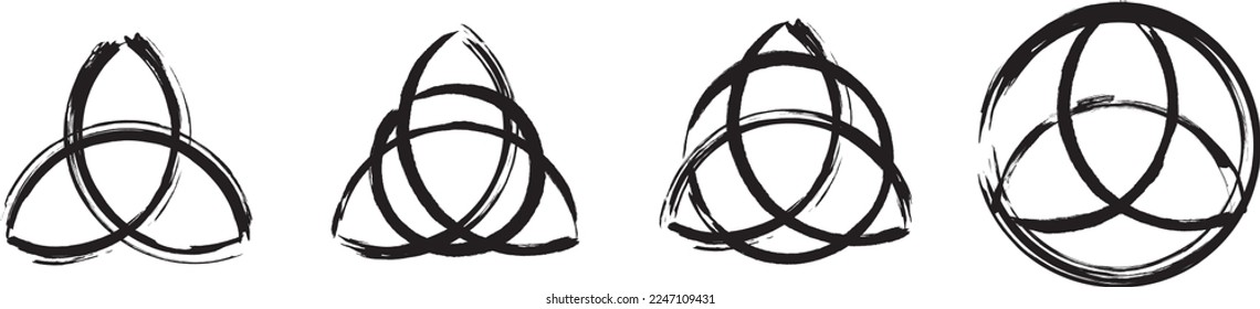 Triquetra The Power Of Three From Ancient Celtic History. Set Of The Celtic Symbols. Black ink handwriting. Vector