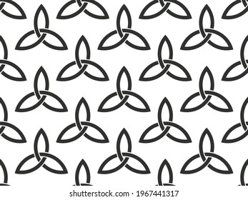 Triquetra seamless pattern. Black symbols isolated on white background. Trinity or trefoil knot. Celtic symbol of eternity. Vector illustration