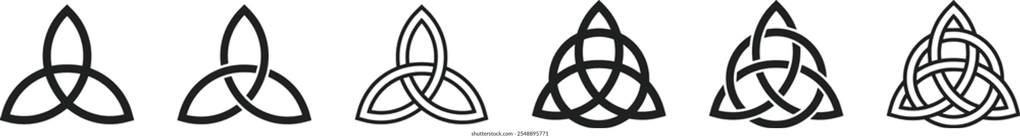 Ícone de sinal de triquetra. Folha como símbolo celta. Trindade ou nó de trevo. Ilustração simples de vetor preto