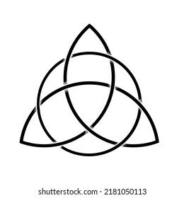 Triquetra symbol interlaced with circle. Linear Celtic trinity knot. Infinite loop sign interlocking with circle. Interconnected loops make trefoil. Vector Ancient ornament symbolizing eternity