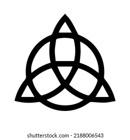 Triquetra symbol interlaced with circle. Linear Celtic trinity knot. Infinite loop sign interlocking with circle. Interconnected loops make trefoil. Vector Ancient ornament symbolizing eternity. 