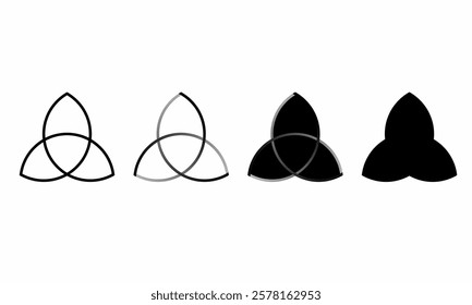 Triquetra symbol line outline, sacred geometry, Celtic knot, spiritual esoteric design, minimalist silhouette, black and white vector icon, mystical geometric pattern.