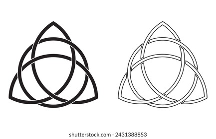 Conjunto de símbolos triquetra de nudo de trinidad celta. Triquetra Celtic Knot icono de glifo. Símbolo de nudo celta. Signo de trinidad. icono vectorial