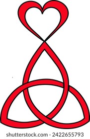triquetra that flows into a heart shape above. abstract red and white vector drawing