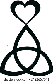 triquetra that flows into a heart shape above. abstract black and white vector drawing