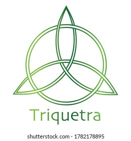 Triquetra trefoil celtic symbol in green foil effect on white background.  Mystic symbol.