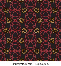 Triquetra trefoil seamless pattern red and orange tone on black