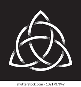 Triquetra or Trinity knot. Hand drawn dot work ancient pagan symbol of eternity and trinity isolated vector illustration. Black work, flash tattoo or print design.