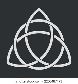 Triquetra or Trinity knot sign. Pagan symbol of eternity. Celtic decorative element. Shapes interlocking each other. Trinity knot with circle, endless loop. Vector illustration