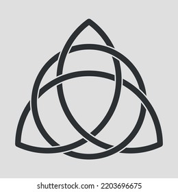 Triquetra or Trinity knot sign. Pagan symbol of eternity. Celtic decorative element. Shapes interlocking each other. Trinity knot with circle, endless loop. Vector illustration