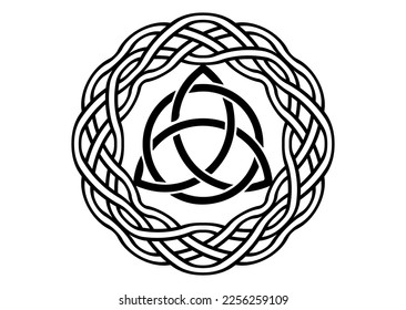 Triquetra, Trinity Knot, Wiccan symbol for protection. Vector Black Celtic trinity knot set isolated on white background. Logo circle Wiccan divination symbol, Ancient tattoo occult symbols