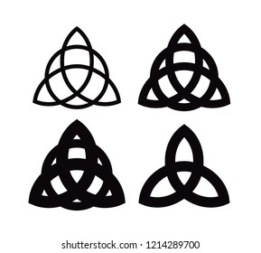 Triquetra - Wiccan symbol from Charmed. Celtic Pagan trinity knots different forms - Vector icons of ancient emblems.