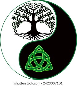 triquetra-circle-interlaced symbol  and The Tree of Life symbol in a Yin and Yang Symbol