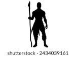 trirbe man Holding a Spear Head, Ancient aztec warrior holding shield, maya soldier

