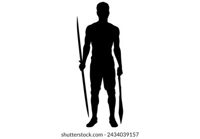 trirbe man Holding a Spear Head, Ancient aztec warrior holding shield, maya soldier
