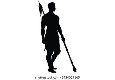 trirbe man Holding a Spear Head, Ancient aztec warrior holding shield, maya soldier
