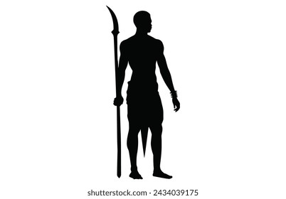 trirbe man Holding a Spear Head, Ancient aztec warrior holding shield, maya soldier
