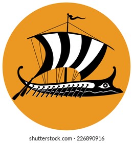 Trireme, ancient Greek ship. Vector illustration