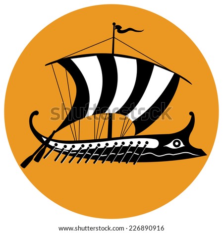 Trireme, ancient Greek ship. Vector illustration