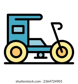 Trishaw icon outline vector. Rickshaw old. Indian bike color flat