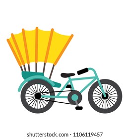 Trishaw transportation cartoon character side view isolated on white background vector illustration.