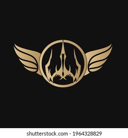 Trishul graphic trendy vector design with golden wings.