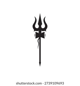 Trishul Vector- Lord Shiva Weapon Silhouette symbol on white background.