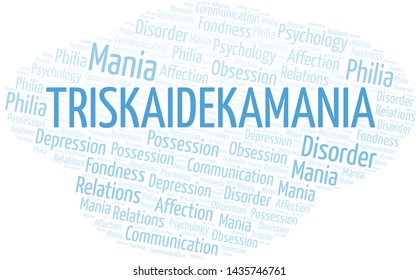 Triskaidekamania word cloud. Type of mania, made with text only.