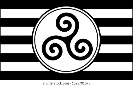 Triskele on the black and white lined background. Vector illustration flat style image