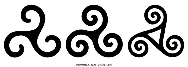 Triskele, set, Triskelion, Celtic symbol, trinity knot, triple spiral, isolated, vector