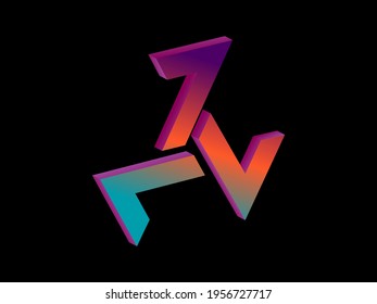 Triskelion 3d isometric symbol with gradient. Triple spiral. Isolated on black background. Vector illustration