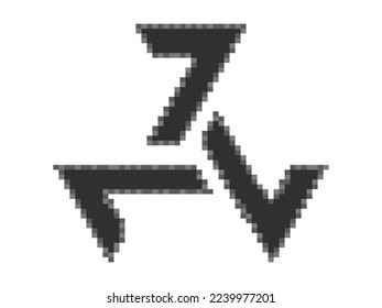 Triskelion celtic symbol in pixel style. Pixelated triple spiral isolated on white background. Style of 8-bit retro games from the 80s and 90s. Design for app, banner and poster. Vector illustration