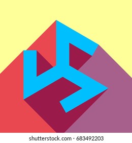 Triskelion symbol. Ancient. Vector. Deep sky blue icon with two flat violet and raspberry semitransparent shadows on canary background.