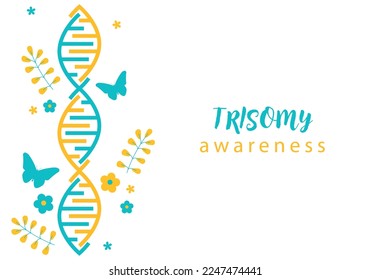 Trisomy Awareness Month, cromosoma, mariposas y diseño de flores. Ilustración vectorial de la risomía