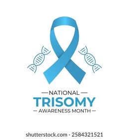 Trisomy Awareness Month is observed every year in March to raise awareness about trisomy conditions.  Promote inclusion, acceptance. Realistic Ribbon. Design for banner, cards, prints, social media.