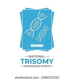 Trisomy Awareness Month is observed every year in March to raise awareness about trisomy conditions.  Promote inclusion, acceptance. Realistic Ribbon. Design for banner, cards, prints, social media.