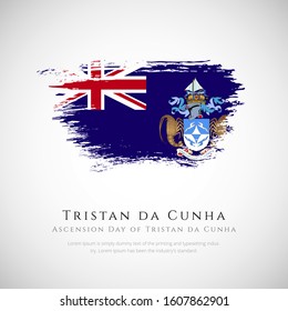 Tristan da Cunha flag made in brush stroke background. Ascension day of Tristan da Cunha. Creative Tristan da Cunha national country flag icon. Abstract painted grunge style brush flag background.