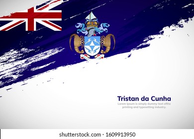 Tristan da Cunha flag made in brush stroke background. National day of Tristan da Cunha. Creative Tristan da Cunha national country flag icon. Abstract painted grunge style brush flag background.