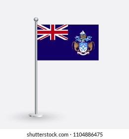 Tristan da Cunha flag on the flagpole. Official colors and proportion correctly. waving of Tristan da Cunha flag on flagpole, vector illustration isolate on white background.