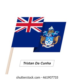 Tristan Da Cunha Ribbon Waving Flag Isolated on White. Vector Illustration. Tristan Da Cunha Flag with Sharp Corners